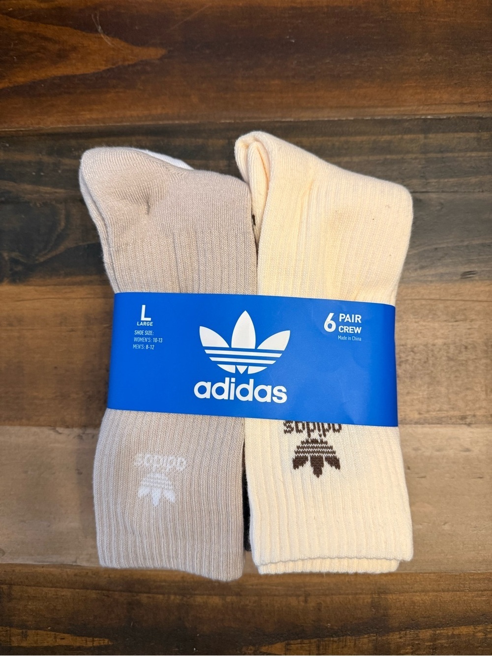 adidas Crew Socks 6-Pack with Trefoil Logo, Size L or M